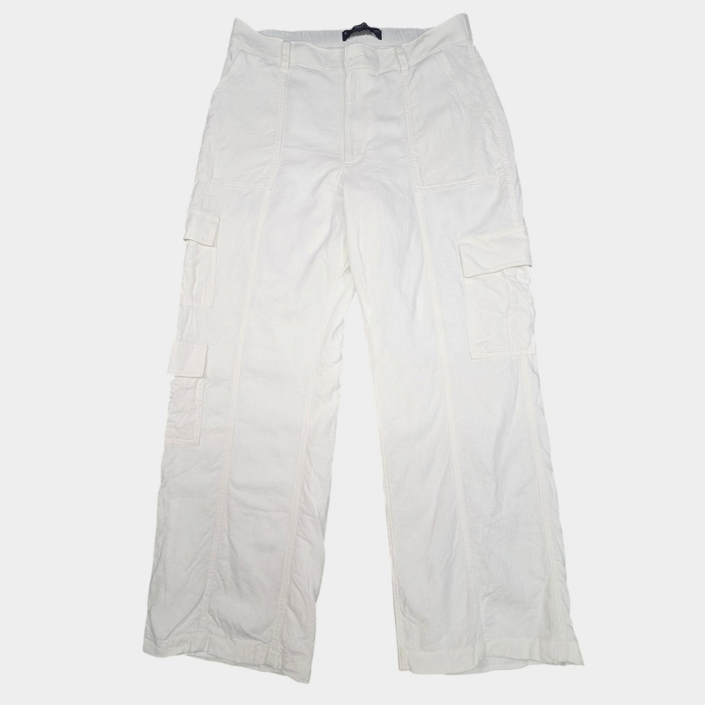 Hollister Pants Women XL White Linen Blend‎ Ultra High Rise Cargo Wide Leg Y2K